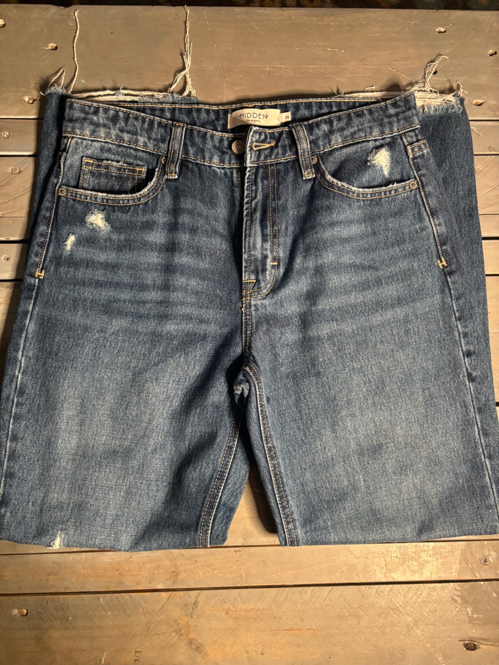 Hidden Jeans High-Rise Distressed Straight Leg Denim — Size 26
